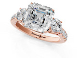 Rose gold Asscher Cut Three-Stone Diamond Pave Band with Prong Setting_41