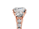 Rose gold Asscher Cut Three-Stone Diamond Pave Band with Prong Setting_45