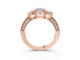 Rose gold Asscher Cut Three-Stone Diamond Ring with Pavé Band and Four-Prong Setting_6