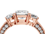 Rose gold Asscher Cut Three-Stone Diamond Ring with Pavé Band and Four-Prong Setting_7