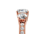 Rose gold Asscher Cut Three-Stone Diamond Ring with Pavé Band and Four-Prong Setting_8
