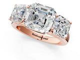 Rose gold Asscher Cut Three-Stone Diamond Ring with Prong Setting on a Classic Band_16