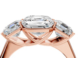 Rose gold Asscher Cut Three-Stone Diamond Ring with Prong Setting on a Classic Band_19
