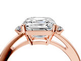 Rose gold Asscher Cut Three-Stone Solitaire Ring with Round Accent Diamonds and Four-Prong Setting_40