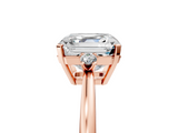 Rose gold Asscher Cut Three-Stone Solitaire Ring with Round Accent Diamonds and Four-Prong Setting_41