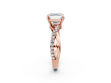 Rose gold Asscher Cut Twist Band Solitaire Diamond Ring with Pavé Setting_5