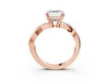 Rose gold Asscher Cut Twist Band Solitaire Diamond Ring with Pavé Setting_6