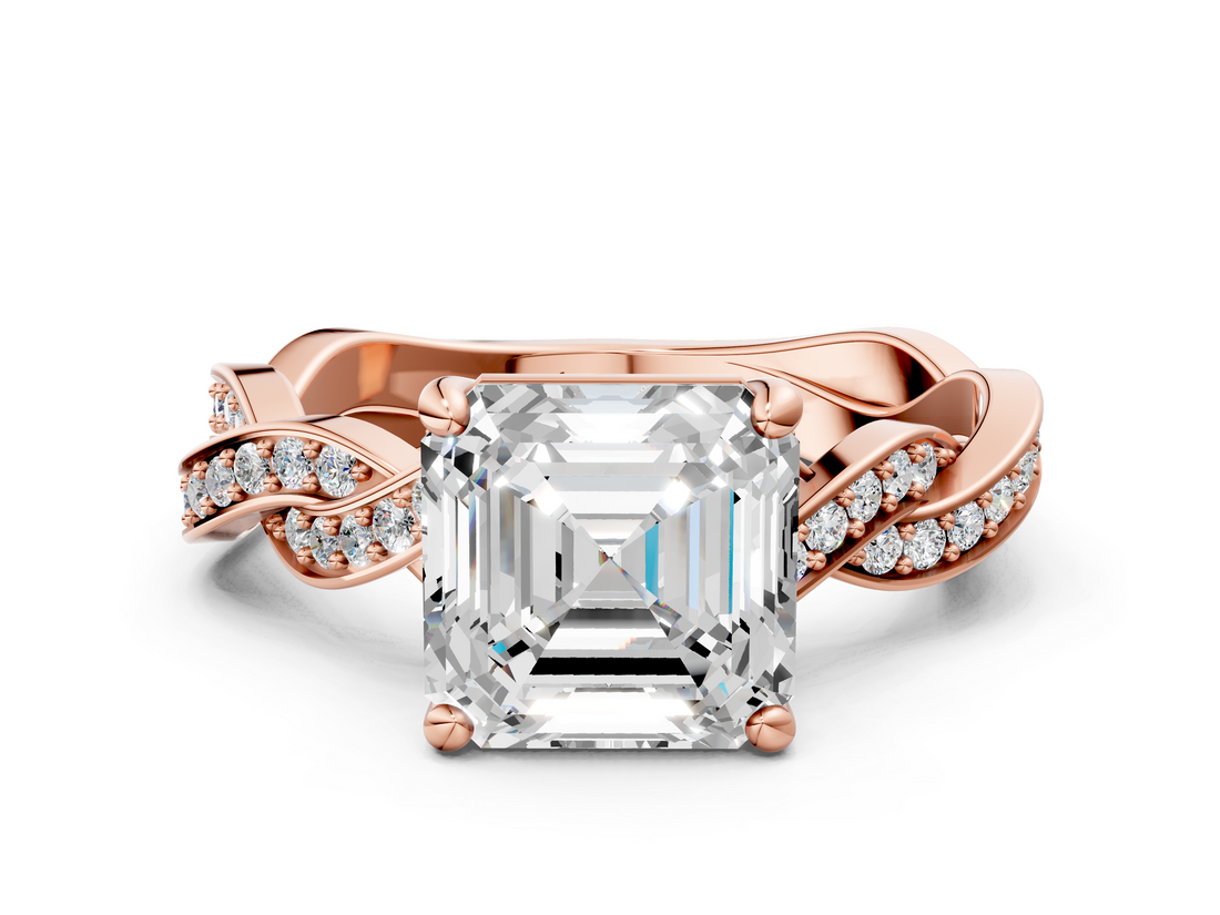Rose gold Asscher Cut Twisted Pavé Band Solitaire Ring with Four-Prong Setting_6