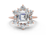 Rose gold Asscher Diamond Cluster Halo Ring with Solitaire Band and Four-Prong Setting_6