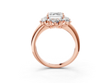 Rose gold Asscher Diamond Cluster Halo Ring with Solitaire Band and Four-Prong Setting_9