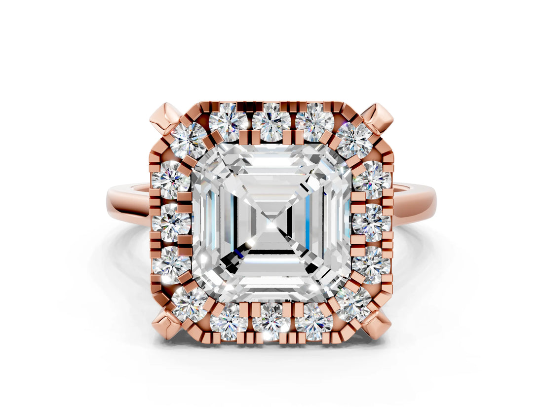 Rose gold Asscher Diamond Cluster Halo Solitaire with Four-Prong Setting_125