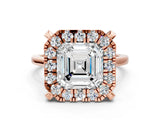 Rose gold Asscher Diamond Cluster Halo Solitaire with Four-Prong Setting_125