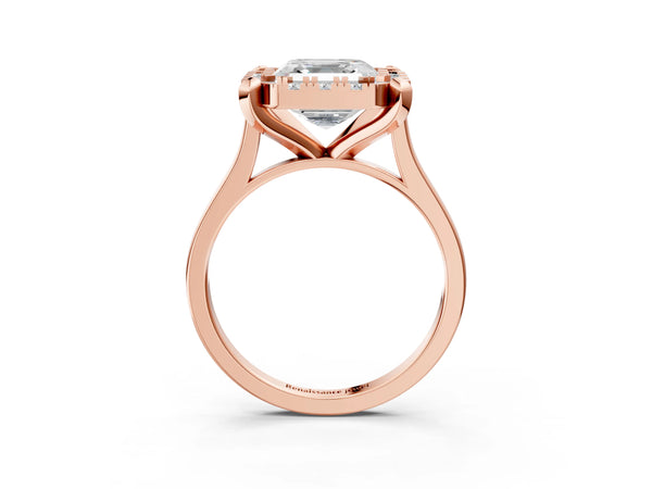 Rose gold Asscher Diamond Cluster Halo Solitaire with Four-Prong Setting