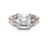 Rose gold Asscher Diamond Cluster Leaf Design Ring with Prong Setting_92