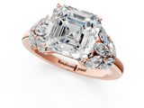 Rose gold Asscher Diamond Cluster Leaf Design Ring with Prong Setting_93