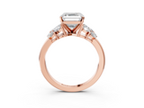 Rose gold Asscher Diamond Cluster Leaf Design Ring with Prong Setting_95