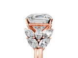 Rose gold Asscher Diamond Cluster Leaf Design Ring with Prong Setting_97