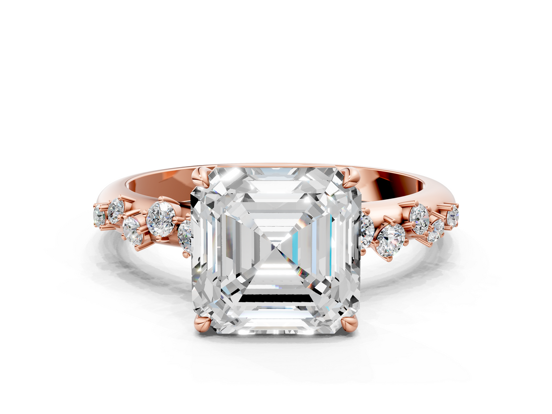 Rose gold Asscher Diamond Cluster Prong-Set Solitaire Ring_6