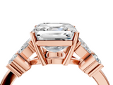 Rose gold Asscher Diamond Floral Cluster Ring with Solitaire Band and Prong Setting_10