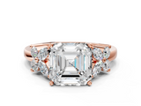 Rose gold Asscher Diamond Floral Cluster Ring with Solitaire Band and Prong Setting_6