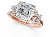 Rose gold Asscher Diamond Floral Cluster Ring with Solitaire Band and Prong Setting_7