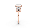 Rose gold Asscher Diamond Floral Cluster Ring with Solitaire Band and Prong Setting_8