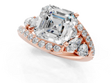 Rose gold Asscher Diamond Halo Ring with Marquise and Pavé Band in Prong Setting_25