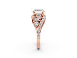 Rose gold Asscher Diamond Halo Ring with Marquise and Pavé Band in Prong Setting_26