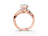 Rose gold Asscher Diamond Halo Ring with Marquise and Pavé Band in Prong Setting_27