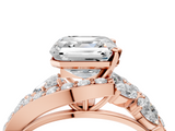 Rose gold Asscher Diamond Halo Ring with Marquise and Pavé Band in Prong Setting_28