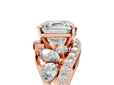 Rose gold Asscher Diamond Halo Ring with Marquise and Pavé Band in Prong Setting_29