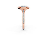 Rose gold Asscher Diamond Halo Ring with Milgrain Frame and Pavé Band_87