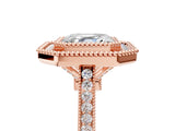 Rose gold Asscher Diamond Halo Ring with Milgrain Frame and Pavé Band_90