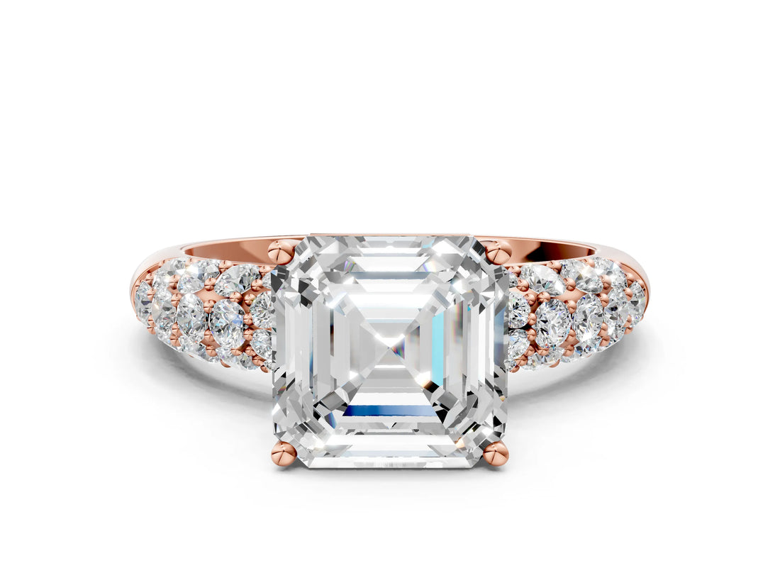 Rose gold Asscher Diamond Pavé Band Solitaire Ring with Four-Prong Setting_53