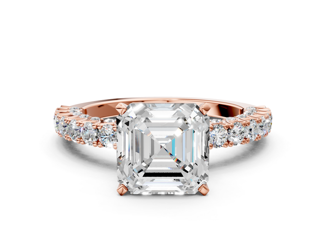 Rose gold Asscher Diamond Pavé Band Solitaire Ring with Four-Prong Setting_7