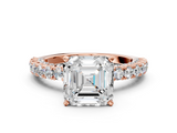 Rose gold Asscher Diamond Pavé Band Solitaire Ring with Four-Prong Setting_7