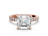 Rose gold Asscher Diamond Pavé Band Solitaire with Four-Prong Setting_6