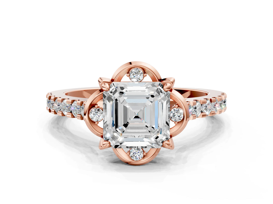 Rose gold Asscher Diamond Pave Band with Floral Prong Setting_27