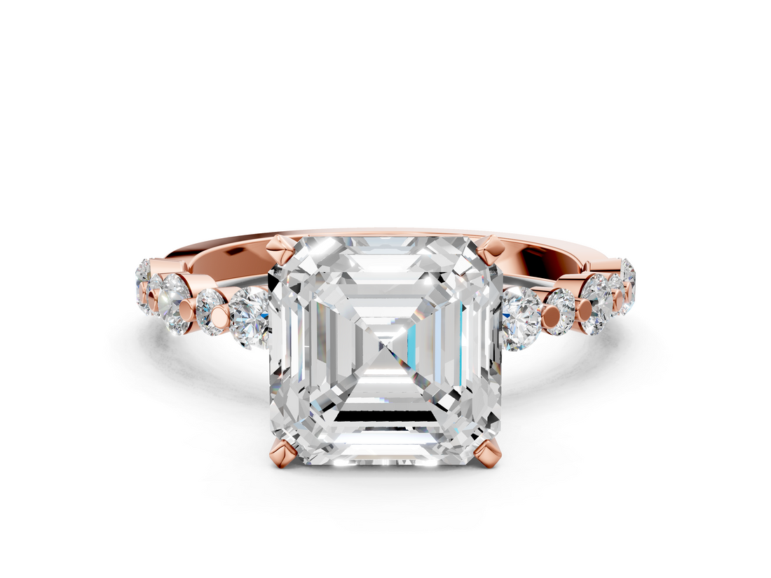 Rose gold Asscher Diamond Prong Set Engagement Ring with Pave Band_24