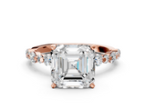 Rose gold Asscher Diamond Prong Set Engagement Ring with Pave Band_24