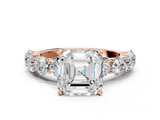 Rose gold Asscher Diamond Prong Setting with Side Stones on a Pave Band_11