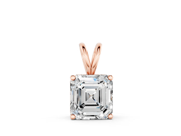 Rose gold Asscher Diamond Solitaire Pendant with Four Prong Setting
