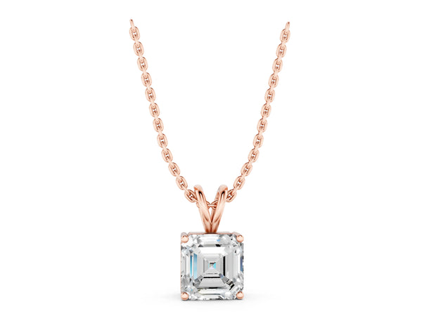 Rose gold Asscher Diamond Solitaire Pendant with Four Prong Setting