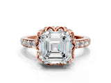 Rose gold Asscher Diamond Solitaire Ring with Shared Prong Pavé Band_23