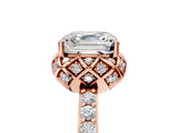 Rose gold Asscher Diamond Solitaire Ring with Shared Prong Pavé Band_28