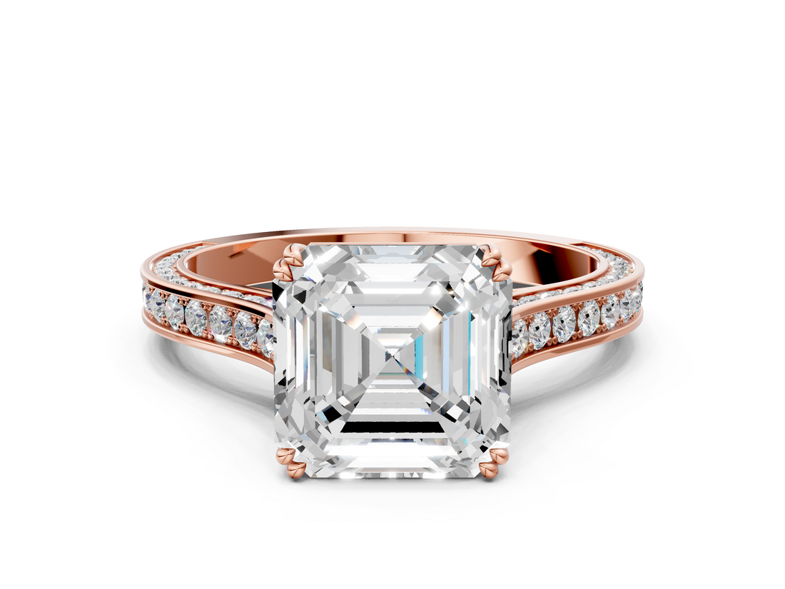 Rose gold Asscher Diamond Solitaire with Pave Band and Six-Prong Setting_36