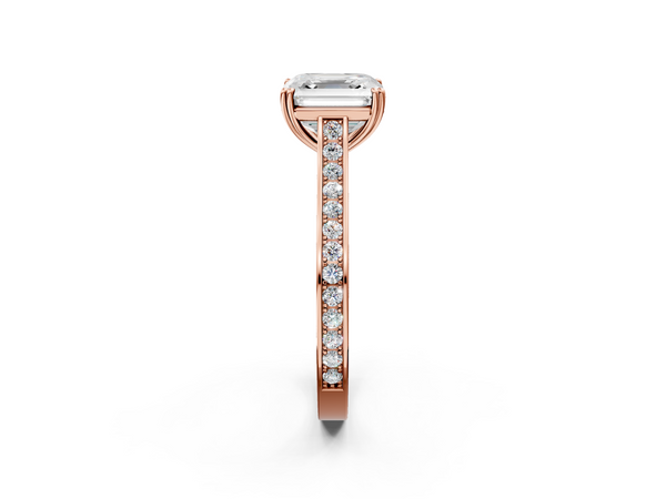 Rose gold Asscher Diamond Solitaire with Pave Band and Six-Prong Setting