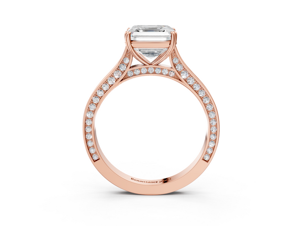 Rose gold Asscher Diamond Solitaire with Pave Band and Six-Prong Setting
