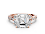 Rose gold Asscher Diamond Three-Stone Pave Band with Four-Prong Setting_24