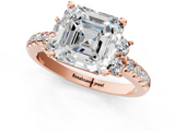 Rose gold Asscher Diamond Three-Stone Pave Band with Four-Prong Setting_25